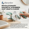 EbnznSm™ Magnetic Scrubber Brush with Swappable Heads, Snap-On Dish Cleaning Brush & Scouring Pad Set, Compact Kitchen Sink Scrubber for Dishes, Pots, Pans, Countertops, Tile & Bathroom Cleaning