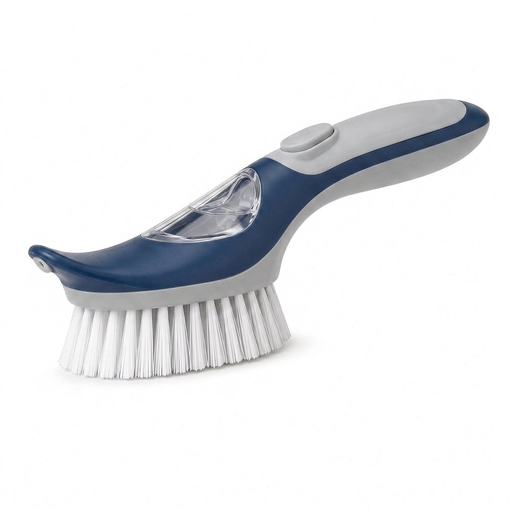EbnznSm™ Easy-Press Spray Scrub Brush, Refillable Cleaning Brush with Targeted Spray Nozzle, Handheld Scrubber for Kitchen Sink, Countertops, Bathroom Tile, Shower, Grout & Household Surfaces, Japanese-Minimalist Design