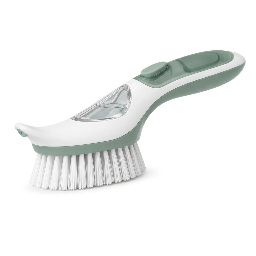 EbnznSm™ Easy-Press Spray Scrub Brush, Refillable Cleaning Brush with Targeted Spray Nozzle, Handheld Scrubber for Kitchen Sink, Countertops, Bathroom Tile, Shower, Grout & Household Surfaces, Japanese-Minimalist Design