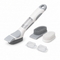 EbnznSm™ Refillable Silicone Dish Brush with Soap Dispenser, Non-Scratch Scraper Edge, Replaceable Brush Heads, Easy-Grip Kitchen Scrub Brush for Dishes, Glass, Sink, Countertops & Cookware