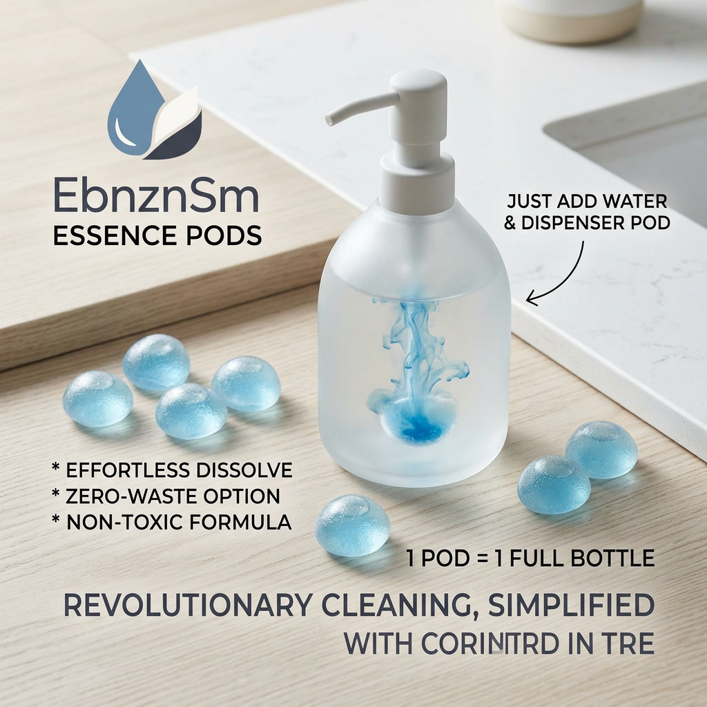 EbnznSm™ Essence Pods Concentrated Cleaning Refills, Just Add Water Cleaning Pods for Refillable Dispenser Bottle, Non-Toxic Dissolving Cleaner Pods, Zero-Waste Household Surface Cleaner Tablets for Kitchen, Bathroom & Everyday Home Cleaning