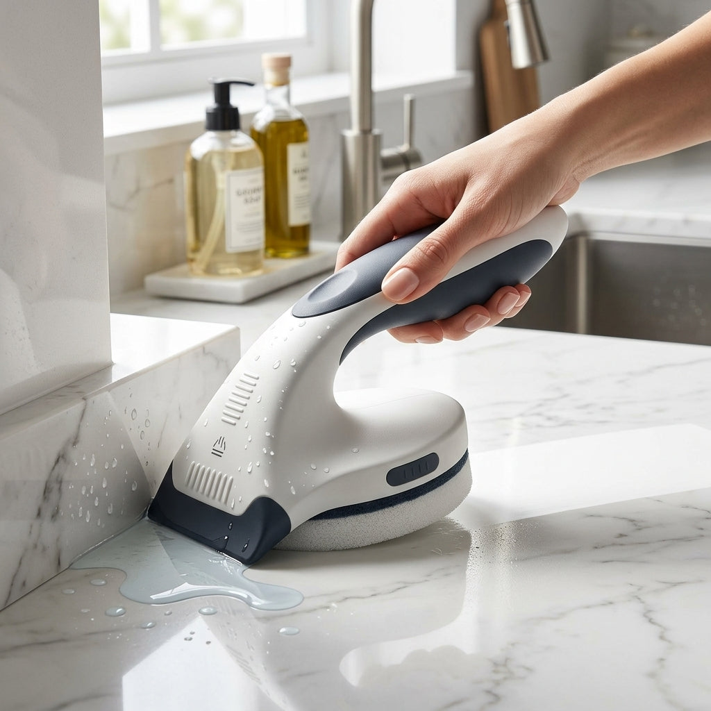 EbnznSm™ Precision Cleaning Scrub Brush with Corner Squeegee Edge, Ergonomic Grip Multi-Surface Scraper Brush for Kitchen Counters, Sinks, Bathrooms, Tile, Glass & Everyday Messes
