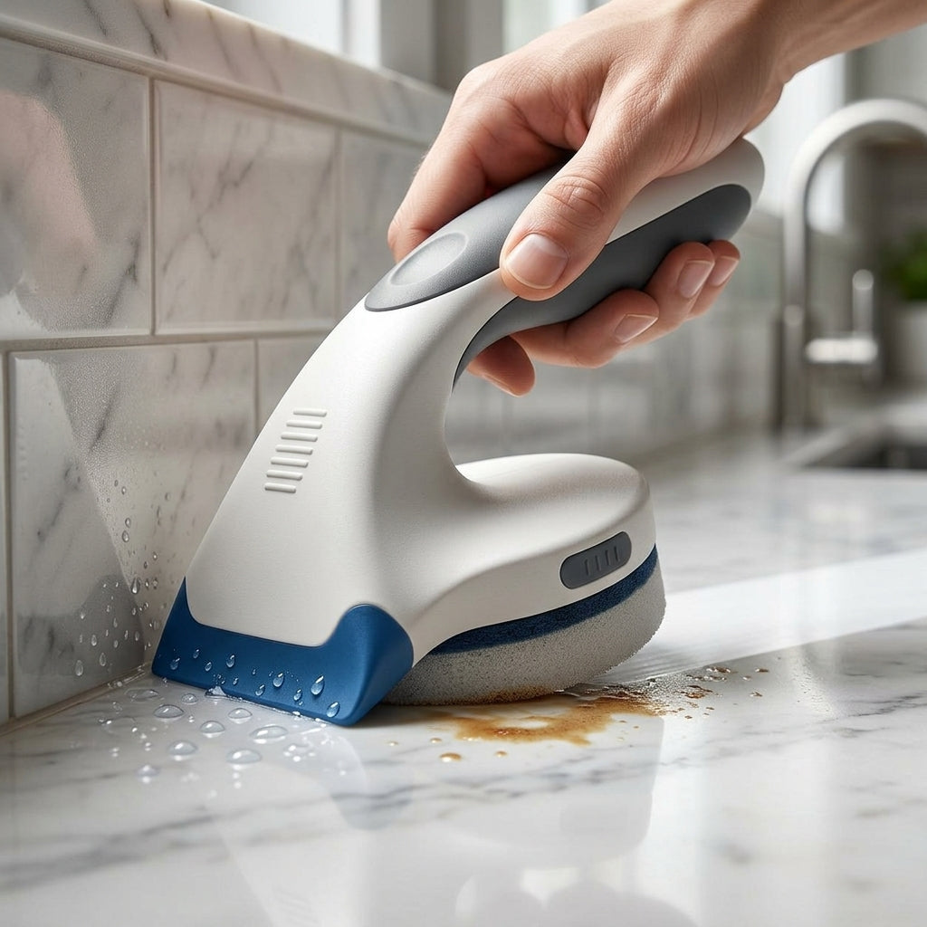 EbnznSm™ Precision Cleaning Scrub Brush with Corner Squeegee Edge, Ergonomic Grip Multi-Surface Scraper Brush for Kitchen Counters, Sinks, Bathrooms, Tile, Glass & Everyday Messes