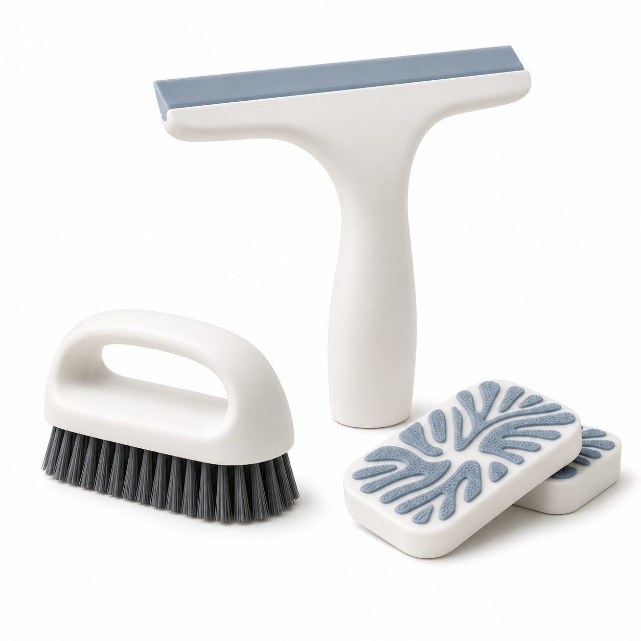 EbnznSm™ Zen Clean Multi-Surface Tool Kit, Compact Window Squeegee, Scrub Brush & Cleaning Sponge Pads for Kitchen, Bathroom, Shower Glass, Countertops, Tile, Sink, Mirror & Home Surfaces