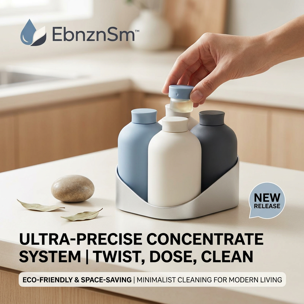 EbnznSm™ Ultra-Precise Concentrate System, Twist Dose Clean Refillable Cleaning Bottle Set, Space-Saving Countertop Cleaner Organizer, Minimalist Eco-Friendly Home Cleaning Kit for Kitchen, Bathroom & Daily Household Use