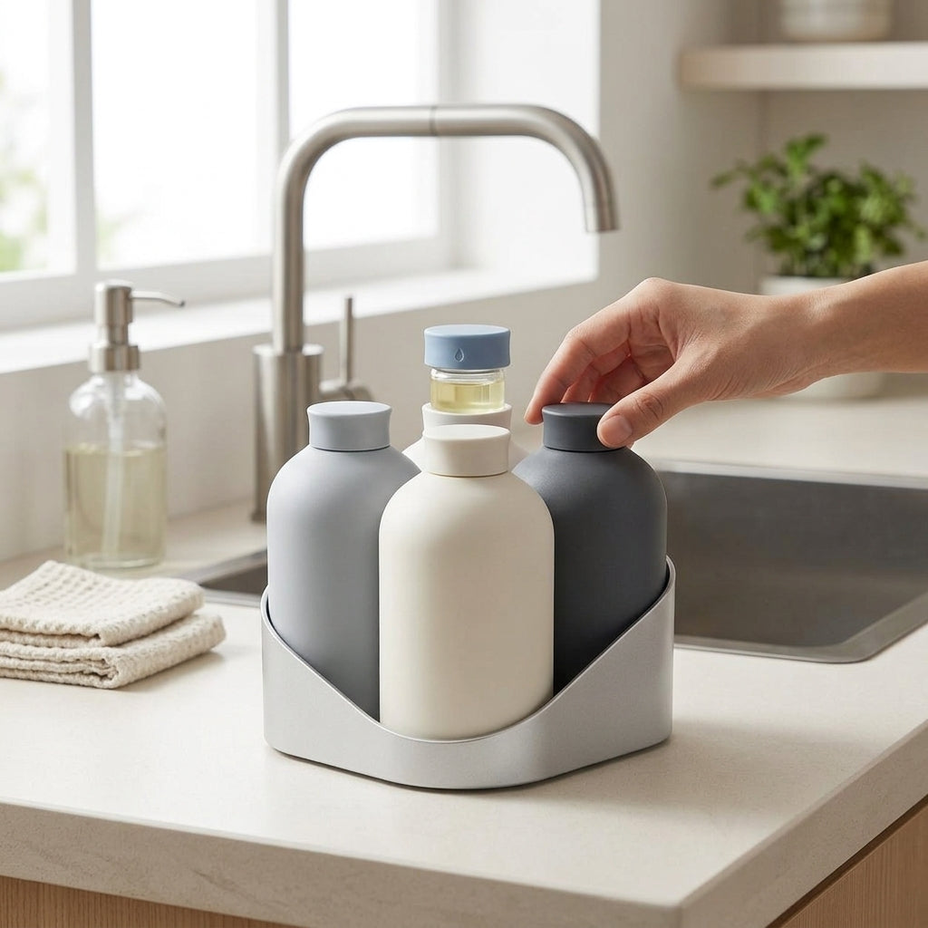 EbnznSm™ Ultra-Precise Concentrate System, Twist Dose Clean Refillable Cleaning Bottle Set, Space-Saving Countertop Cleaner Organizer, Minimalist Eco-Friendly Home Cleaning Kit for Kitchen, Bathroom & Daily Household Use