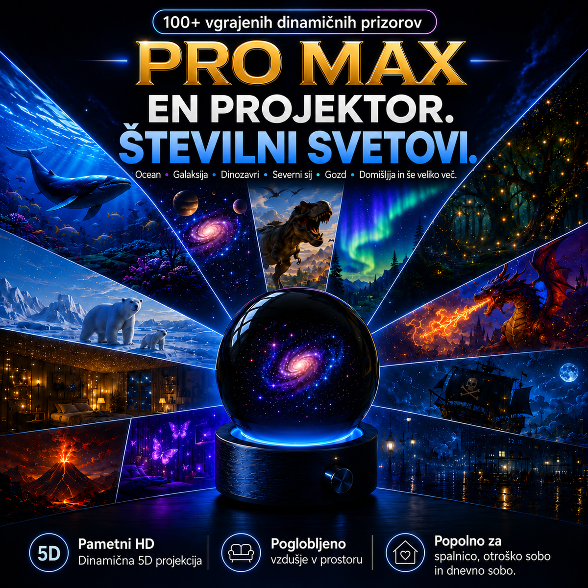 🌎 EBNZNSM® 2026 PRO MAX – pametni projektor svetov 5D 🌎 Več kot 100 poglobljenih svetov z upravljanjem prek Bluetootha in zvočnimi učinki