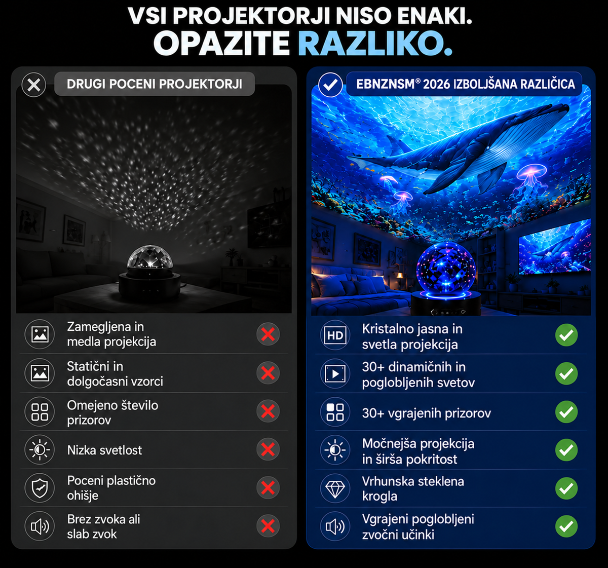 🌎 EBNZNSM® 2026 PRO MAX – pametni projektor svetov 5D 🌎 Več kot 100 poglobljenih svetov z upravljanjem prek Bluetootha in zvočnimi učinki
